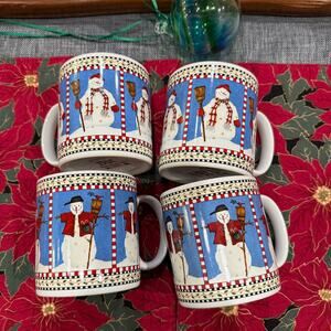 Sakura Debbie Mumm Snowman Classic Set of 4 Coffee Mugs in Flawless Condition‎